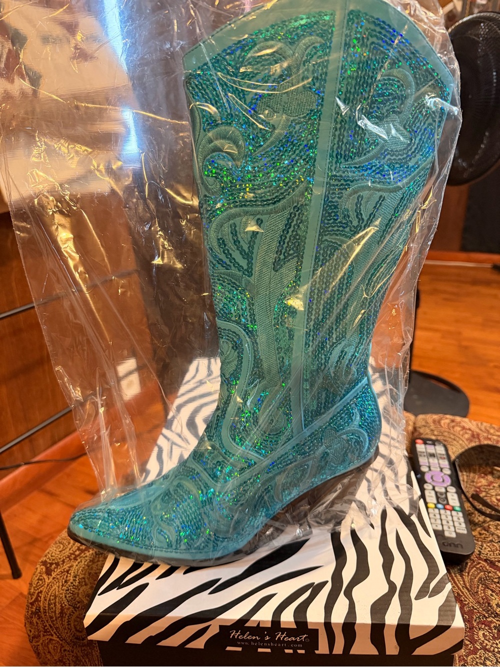 Helen's Heart Teal Western Boot with Sparkle Embroidery